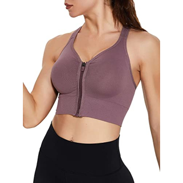 Siahk Women's Zip Front Sports Bra - Comfort & Support