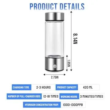 420ml Hydrogen Water Bottle Portable Hydrogen Water Ionizer Machine USB Rechargeable Hydrogen Water Generator,Hydrogen Rich Water Glass Health Cup for Home Travel