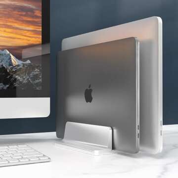 BULL-TECH New Vertical Laptop Stand, Adjustable 2 Slot Aluminum Desktop Holde(Up to 17.3 inch), Fits All MacBook/Microsoft Surface/HP/Dell/ChromeBook/iPad and Gaming Laptops (Silver)