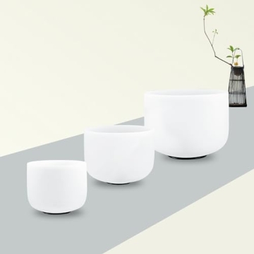 RYAN DVAN Crystal Singing Bowl Set of 3, 6" B Ctown, 7" G Throat, 8" F Heart with Case Suede Striker...