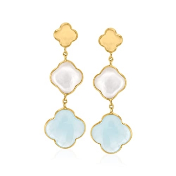 Ross-Simons Italian Mother-Of-Pearl and 5.00 ct. t.w. Aquamarine Clover Drop Earrings in 14kt Yellow...
