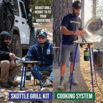 TEMBOTUSK The Original Skottle grill cooking system kit based on the South African braai pan or cowboy wok skillet style cooker, all packs in one carry bag.