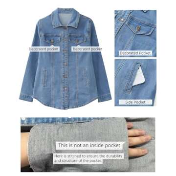 luvamia Long Jean Jackets For Women Fashion Denim Tops Blue Jean Shirts Women Womens Shackets Long Jackets For Women Denim Shirt Jacket Lightweight Jean Jacket Size Large Size 12 14