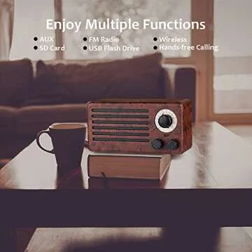 Retro Bluetooth Speakers, Dual 10W Classic Vintage Style Wireless with 10-Hour Playing Time, FM Radio, Built-in Mic, Handsfree Call, AUX Line, USB Flash Drive, Micro SD Card, HD Stereo Sound and Bass
