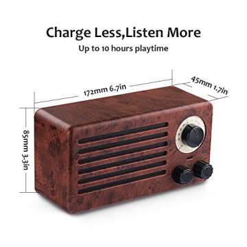 Retro Bluetooth Speakers, Dual 10W Classic Vintage Style Wireless with 10-Hour Playing Time, FM Radio, Built-in Mic, Handsfree Call, AUX Line, USB Flash Drive, Micro SD Card, HD Stereo Sound and Bass