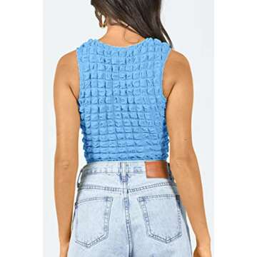 CHYRII Women's Crop Tops Popcorn Sleeveless Summer Going Out Tank Tops Y2K Clothing Baby Blue S