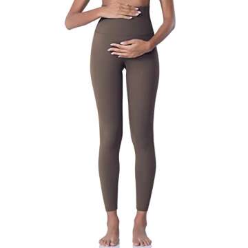 POSHDIVAH Women's Maternity Leggings Over The Belly Pregnancy Yoga Pants Active Wear Workout Leggings Brown Medium