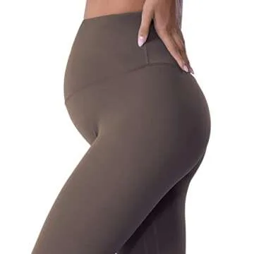 POSHDIVAH Women's Maternity Leggings Over The Belly Pregnancy Yoga Pants Active Wear Workout Leggings Brown Medium