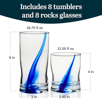 Libbey Blue Ribbon Tumbler and Rocks Glass Set of 16
