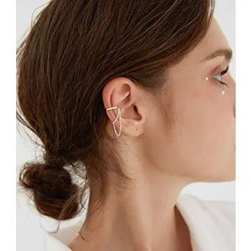 Reffeer Solid 925 Sterling Silver Cuff Earrings Chain for Women Teens Cartilage Wrap Earrings Helix Cuffs (A-Silver)
