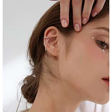 Reffeer Solid 925 Sterling Silver Cuff Earrings Chain for Women Teens Cartilage Wrap Earrings Helix Cuffs (A-Silver)