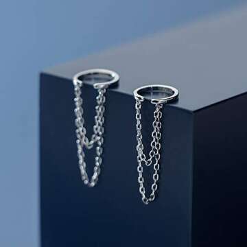 Reffeer Solid 925 Sterling Silver Cuff Earrings Chain for Women Teens Cartilage Wrap Earrings Helix Cuffs (A-Silver)