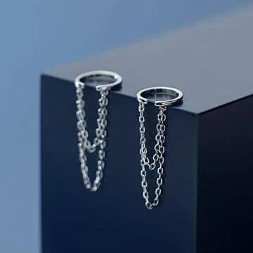 Reffeer Solid 925 Sterling Silver Cuff Earrings Chain for Women Teens Cartilage Wrap Earrings Helix Cuffs (A-Silver)