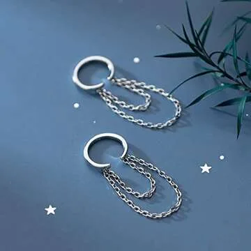 Reffeer Solid 925 Sterling Silver Cuff Earrings Chain for Women Teens Cartilage Wrap Earrings Helix Cuffs (A-Silver)
