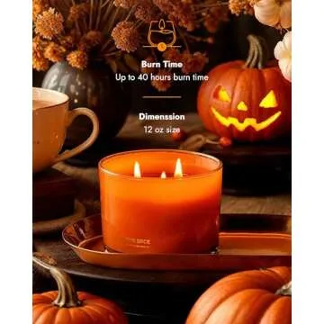 96NORTH Luxury Pumpkin Soy Candle | Large 3 Wick Jar Candle | Halloween & Fall Decor | Up to 40 Hours Burning | 100% Natural Soy Wax | Relaxing Aromatherapy Candle | Halloween Fall Candle Gift