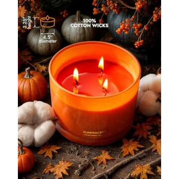 96NORTH Luxury Pumpkin Soy Candle | Large 3 Wick Jar Candle | Halloween & Fall Decor | Up to 40 Hours Burning | 100% Natural Soy Wax | Relaxing Aromatherapy Candle | Halloween Fall Candle Gift