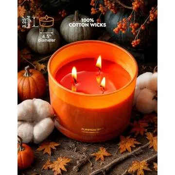 96NORTH Luxury Pumpkin Soy Candle | Large 3 Wick Jar Candle | Halloween & Fall Decor | Up to 40 Hours Burning | 100% Natural Soy Wax | Relaxing Aromatherapy Candle | Halloween Fall Candle Gift