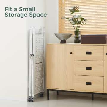 DEANIC 3 Tier Foldable Storage Shelves with Wheels, Large Capacity Shelving Unit, Freestanding Metal Wire Shelf Rack, No Assembly Organizer Rack for Garage Kitchen, Basement, Pantry(White)