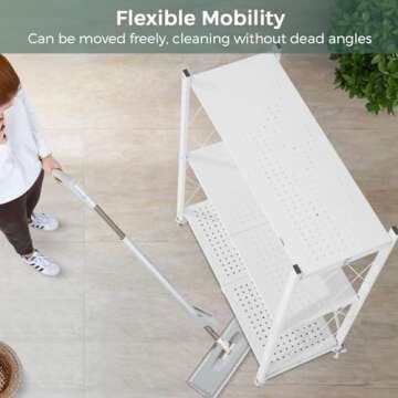 DEANIC 3 Tier Foldable Storage Shelves with Wheels, Large Capacity Shelving Unit, Freestanding Metal Wire Shelf Rack, No Assembly Organizer Rack for Garage Kitchen, Basement, Pantry(White)