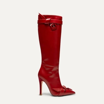 KaroNairy Knee High Boots Sexy Red Stiletto Heels Fashion