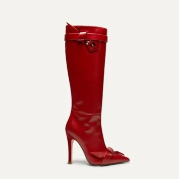 KaroNairy Knee High Boots Sexy Red Stiletto Heels Fashion