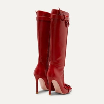 KaroNairy Knee High Boots Sexy Red Stiletto Heels Fashion