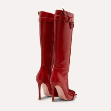 KaroNairy Knee High Boots Sexy Red Stiletto Heels Fashion
