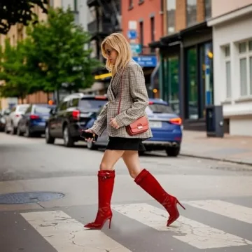 KaroNairy Knee High Boots Sexy Red Stiletto Heels Fashion