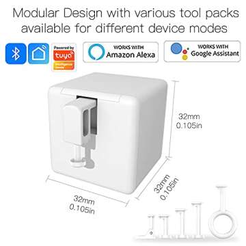 Smart Switch Button Pusher: Switch Bot Button Pusher, Tuya App or Timer Control, No Wiring, Add a Hub Compatible with Alexa/Google Home, Smart Bluetooth Fingerbot for Any Buttons and Switches (White)