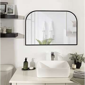 Kate and Laurel Caskill Modern Arched Wall Mirror, 36 x 24. Black, Decorative Wide Contemporary Mirr...