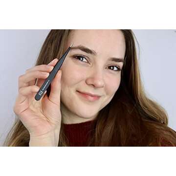 Tweezers For Ingrown Hair By The Razor Bump Co. | Sharp, Stainless Steel, Surgical | Professional Tweezers For Women and Men | Precision Splinter Remover | Best Facial Hair and Eyebrow Trimmer | Black
