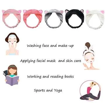 Onwon Cat Ear Headbands - Fluffy Makeup Hairbands for Face Washing, Shower, Spa, Sports
