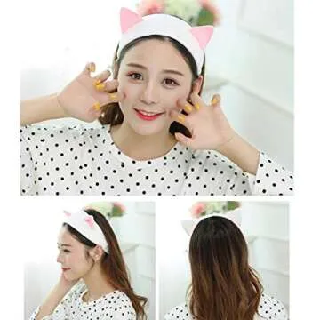 Onwon Cat Ear Headbands - Fluffy Makeup Hairbands for Face Washing, Shower, Spa, Sports