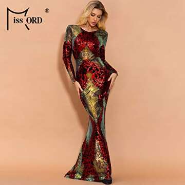 Elegant Long Sleeve Backless Sequin Prom Dress for Women