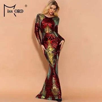 Elegant Long Sleeve Backless Sequin Prom Dress for Women