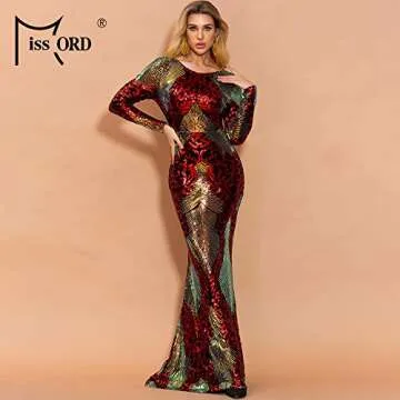 Elegant Long Sleeve Backless Sequin Prom Dress for Women