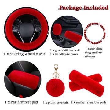 ZYNQACC 1 Set 8 Pieces Fluffy Steering Wheel Cover Set,Warm Soft Fuzzy Steering Wheel Covers for Wom...