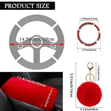 ZYNQACC 1 Set 8 Pieces Fluffy Steering Wheel Cover Set,Warm Soft Fuzzy Steering Wheel Covers for Women/Girls,Universal 15 Inches Girls Car Accessories (Red)