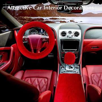 ZYNQACC 1 Set 8 Pieces Fluffy Steering Wheel Cover Set,Warm Soft Fuzzy Steering Wheel Covers for Women/Girls,Universal 15 Inches Girls Car Accessories (Red)
