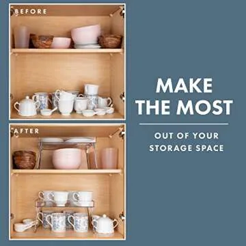 Masirs Clear Stackable Shelf, Easily Organize Your Kitchen Counter and Cabinet Shelves While Creating Extra Storage Space with This Foldable Translucent Plastic Shelf, (2-Pack)
