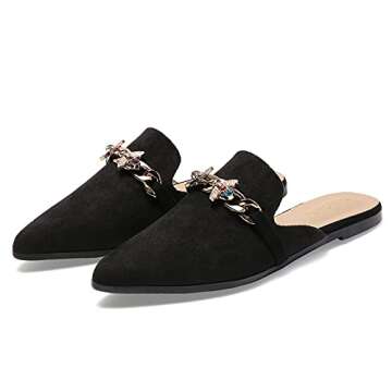 EasySmile Metal Bee Decor Flat Mules for Women Closed Pointed Toe Slip on Loafers Slides Backless Mu...