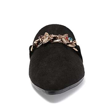 EasySmile Metal Bee Decor Flat Mules for Women Closed Pointed Toe Slip on Loafers Slides Backless Mules Shoes