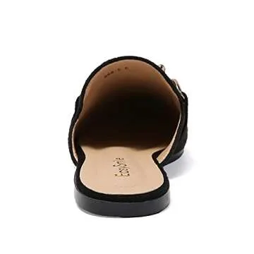 EasySmile Metal Bee Decor Flat Mules for Women Closed Pointed Toe Slip on Loafers Slides Backless Mules Shoes