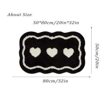 DBJOY Bathroom Modern Rugs Non-Slip Black with White Mats Funny Heart Design Washable Bath Rugs Micr...