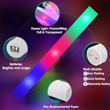SHQDD 28 PCS Glow Sticks Bulk, Foam Glow Sticks, Glow Stick Bulk Party Pack with 3 Modes Colorful Flashing, Glow in The Dark Party Supplies, LED Glow Sticks for Wedding,Raves,Concert,Camping, Carnival