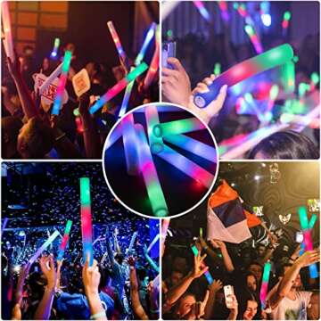 SHQDD 28 PCS Glow Sticks Bulk, Foam Glow Sticks, Glow Stick Bulk Party Pack with 3 Modes Colorful Flashing, Glow in The Dark Party Supplies, LED Glow Sticks for Wedding,Raves,Concert,Camping, Carnival