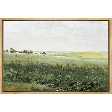 wall26 Framed Canvas Print Wall Art Green Meadow Hillside with Plants and Flowers Nature Wilderness ...