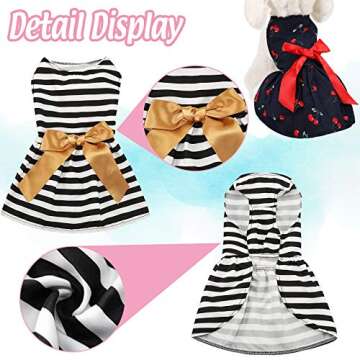 3 Pieces Cute Ribbon Dog Dress for Small Medium Dogs Puppy Shirts Dog Clothes Pet Apparel for Cats in Wedding Holiday Christmas New Year Spring Summer (White Dots, Black White Stripes, Cherries,S)