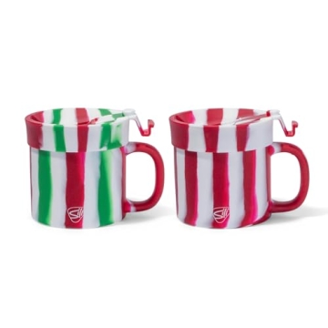 Silipint: Silicone Coffee Mugs: 2 Pack - Peppermint & Poinsettia - 16oz Cups, Flip Top Lids, Unbreak...