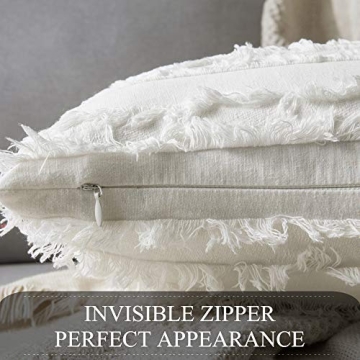 MIULEE Set of 2 Decorative Boho Throw Pillow Covers Linen Striped Jacquard Pattern Cushion Covers for Sofa Couch Living Room Bedroom 22x22 Inch White